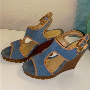 Michael Kors Gillian Canvas Blue Wedge Sandal